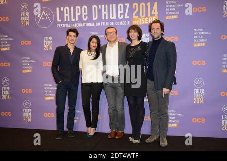 Die Jury 2014, Pierre Niney, Leila Bekhti, Dany Boon, Valerie Bonneton und Stephane de Groodt während der 17. Alpe d'Huez Comedy Film Festival Abschlussfeier in Frankreich, am 18. Januar 2014. Foto von Nicolas Briquet/ABACAPRESS.COM Stockfoto