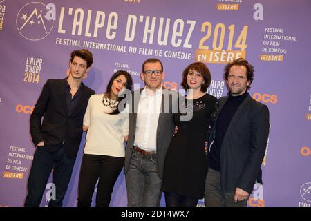 Die Jury 2014, Pierre Niney, Leila Bekhti, Dany Boon, Valerie Bonneton und Stephane de Groodt während der 17. Alpe d'Huez Comedy Film Festival Abschlussfeier in Frankreich, am 18. Januar 2014. Foto von Nicolas Briquet/ABACAPRESS.COM Stockfoto