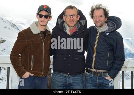 Pierre Niney, Dany Boon und Stephane de Groodt posieren während des 17. Alpe d'Huez Comedy Film Festivals in Frankreich, am 18. Januar 2014. Foto von Nicolas Briquet/ABACAPRESS.COM Stockfoto