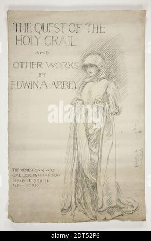 Künstler: Edwin Austin Abbey, Amerikaner, 1852–1911, M.A., 1897, Studie zur Eröffnungsankündigung (?) Von der Suche nach dem Heiligen Gral Gemälde: Die Suche nach dem Heiligen Gral und andere Werke von Edwin A. Abbey. Zeichnung für das erste Cover des Abbey-Katalogs., schwarze Kreide und Feder und Tinte, 49.5 × 32.6 cm (19 1/2 × 12 13/16 in.), hergestellt in den Vereinigten Staaten, Amerikaner, 19. Jahrhundert, Werke auf Papier - Zeichnungen und Aquarelle Stockfoto