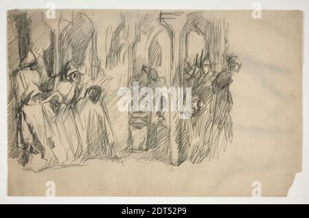 Künstler: Edwin Austin Abbey, amerikanisch, 1852–1911, M.A., 1897, Kompositionsstudie für die Wandmalereiserie Quest of the Holy Gral in der Boston Public Library, Schwarze Kreide, 31.1 × 49.3 cm (12 1/4 × 19 7/16 in.), Made in United States, American, 19th century, paintings Stockfoto