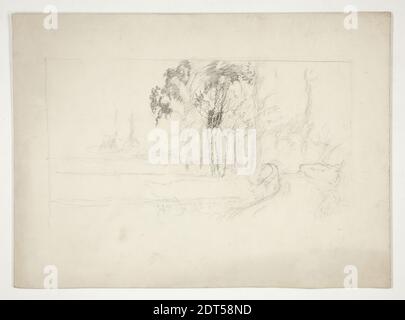 Künstler: Edwin Austin Abbey, amerikanisch, 1852–1911, M.A., 1897, Landschaft mit Bäumen, Graphit, Kompositionsbrett, 25.8 × 35.2 cm (10 3/16 × 13 7/8 in.), hergestellt in den Vereinigten Staaten, amerikanisch, 19. Jahrhundert, Arbeiten auf Papier - Zeichnungen und Aquarelle Stockfoto