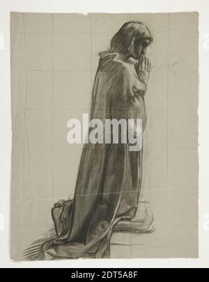 Künstler: Edwin Austin Abbey, Amerikaner, 1852–1911, M.A., 1897, Figurenstudie für Sir Lancelot und Sir Bors Outfit Galahad mit seinen Sporen, aus der Suche nach dem Heiligen Gral (zweite einer Serie von fünfzehn Gemälden für die Boston Public Library, vollendet 1901), Schwarze Kreide, in Graphit quadratisch, hellbraun gelegt, 61.4 × 47 cm (24 3/16 × 18 1/2 in.), hergestellt in den Vereinigten Staaten, Amerikaner, 19. Jahrhundert, Werke auf Papier - Zeichnungen und Aquarelle Stockfoto