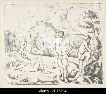 Künstler: Paul Cézanne, französisch, 1839–1906, die Badenden, Les Baigneurs, die große Platte, Lithographie, schwarz-weiß, Blatt: 40.96 × 50.17 cm (16 1/8 × 19 3/4 in.), französisch, 19. Jahrhundert, Arbeiten auf Papier - Drucke Stockfoto