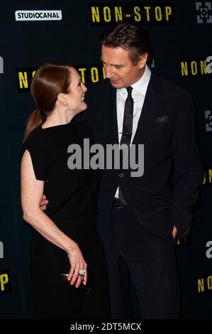 Julianne Moore und Liam Neeson bei der französischen Premiere des Films "NON STOP" im Gaumont Opera Cinema in Paris, Frankreich am 27 2014. Januar. Foto von Nicolas Genin/ABACAPRESS.COM Stockfoto