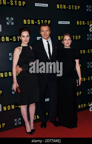 Julianne Moore, Michelle Dockery und Liam Neeson bei der französischen Premiere des Films "NON STOP" im Gaumont Opera Cinema in Paris, Frankreich am 27 2014. Januar. Foto von Nicolas Genin/ABACAPRESS.COM Stockfoto