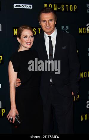 Julianne Moore und Liam Neeson bei der französischen Premiere des Films "NON STOP" im Gaumont Opera Cinema in Paris, Frankreich am 27 2014. Januar. Foto von Nicolas Genin/ABACAPRESS.COM Stockfoto