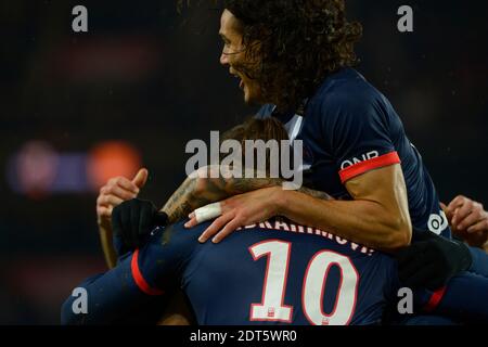 PSG's Zlatan Ibrahimovic Freude nach dem Tor 1-0 während der Französisch First League Fußballspiel, PSG gegen Bordeaux in Paris, Frankreich, am 31. Januar 2014. PSG gewann 2:0. Foto von Henri Szwarc/ABACAPRESS.COM Stockfoto