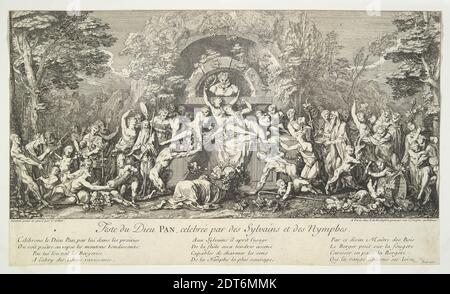 Künstler: Claude Gillot, französisch, 1673–1722, Fete du Dieu PAN, celebree par des Sylvains et des Nymphes, Radierung und Gravur der Zeichnung 1958.9.5a, Blatt: 21.1 × 35.9 cm (8 5/16 × 14 1/8 in.), made in France, französisch, 18. Jahrhundert, Arbeiten auf Papier - Drucke Stockfoto