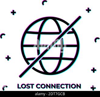 Fehler, falsch, falsch, Verbindung trennen, schlechte Antenne, nicht verfügbar, kein Signal-Stopp-Symbol mit Netzwerk, Verbindung, Internet Wi-Fi, WLAN, Symbol auf weißer Rückseite Stock Vektor