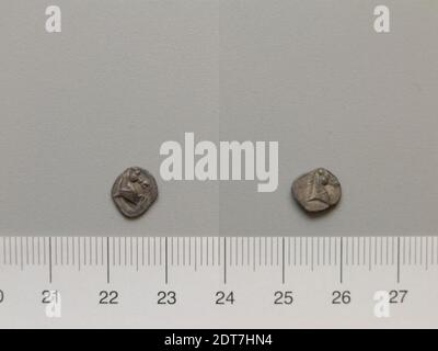 Münzstätte: Tarentum, 3/4 Obol aus Tarentum, 325–280 v. Chr., Silber, 0.28 g, 7:00, 9 mm, hergestellt in Tarentum, Kalabrien, Griechisch, 4.–3. Jahrhundert v. Chr., Numismatik Stockfoto