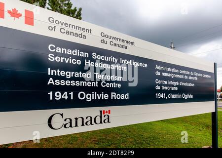 Ein Schild vor dem Hauptquartier des Canadian Security Intelligence Service (CSIS) in Ottawa Stockfoto
