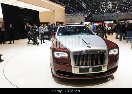 Rolls Royce Ghost Series II Weltpremiere auf dem 83. Internationalen Genfer Automobilsalon am 4. März 2014 in Genf. Foto von Loona/ABACAPRESS.COM während des 83. Internationalen Genfer Autosalons, am 4. März 2014 in Genf, Schweiz. Foto von Loona/ABACAPRESS.COM Stockfoto