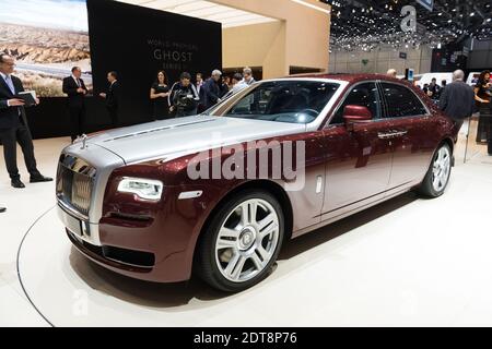 Rolls Royce Ghost Series II Weltpremiere auf dem 83. Internationalen Genfer Automobilsalon am 4. März 2014 in Genf. Foto von Loona/ABACAPRESS.COM während des 83. Internationalen Genfer Autosalons, am 4. März 2014 in Genf, Schweiz. Foto von Loona/ABACAPRESS.COM Stockfoto