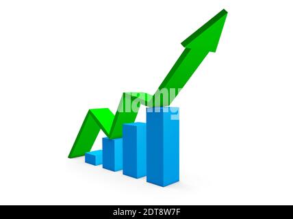 Grüner Pfeil nach oben Diagramme des Wachstums. 3D-Rendering. Stockfoto