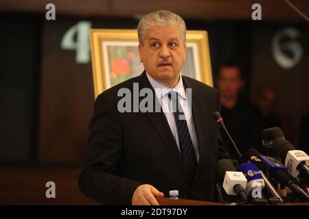 Der ausscheidende algerische Premier und neu ernannte Abdelaziz Bouteflika President's Campaign Manager Abdelmalek Sellal trifft sich am 18. März 2014 im El-Aurassi Hotel in Algier, Algerien, mit Geschäftsführern, Leitern mehrerer Organisationen und FCE. Foto von Ammi Louiza/ABACAPRESS.COM Stockfoto