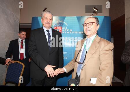 Der ausscheidende algerische Premier und neu ernannte Abdelaziz Bouteflika President's Campaign Manager Abdelmalek Sellal trifft sich am 18. März 2014 im El-Aurassi Hotel in Algier, Algerien, mit Geschäftsführern, Leitern mehrerer Organisationen und FCE. Foto von Ammi Louiza/ABACAPRESS.COM Stockfoto