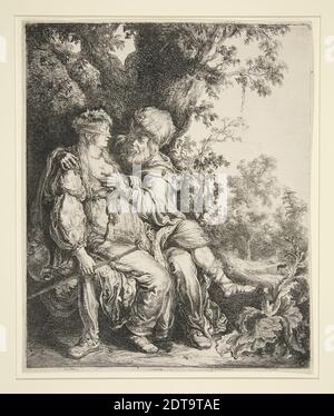 Künstler: Pieter Lastman, Niederländisch, 1583–1633, Juda und Tamar, Radierung, Blatt: 21.5 × 17.9 cm (8 7/16 × 7 1/16 in.), hergestellt in den Niederlanden, Niederländisch, 17. Jahrhundert, Arbeiten auf Papier - Drucke Stockfoto