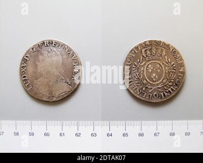 Herrscher: Ludwig XV., König von Frankreich, Französisch, 1710–1774, regiert 1715–74, Münzstätte: Riom, 1 Écu von Ludwig XV, König von Frankreich von Riom, Silber, 28.84 g, 6:00, 40.2 mm, hergestellt in Riom, Puy-de-Dôme, Auvergne, Frankreich, Französisch, 18. Jahrhundert, Numismatik Stockfoto