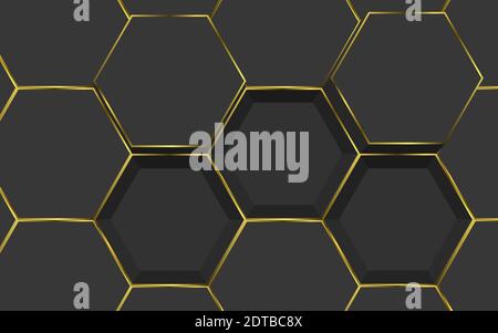 Schwarzer und goldener sechseckiger abstrakter Hintergrund Stock Vektor