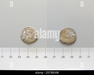 Herrscher: Pakoros II., 78 - 105, Prägeanstalt: Ecbatana, 1 Drachme von Pakoros II. Aus Ecbatana, 78–105, Silber, 3.52 g, 12:00, 20.1 mm, hergestellt in Ecbatana, Media, Parthian, 1. Jahrhundert–2. Jahrhundert n. Chr., Numismatik Stockfoto