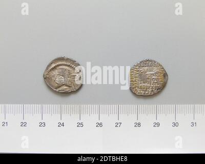 Herrscher: Pakoros II., 78 - 105, Prägeanstalt: Ecbatana, 1 Drachme von Pakoros II. Von Ecbatana, 78–105, Silber, 3.18 g, 1:00, 20.9 mm, hergestellt in Ecbatana, Medien, Parthian, 1. Jahrhundert–2. Jahrhundert n. Chr., Numismatik Stockfoto