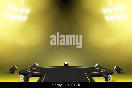 Schwarz und Gold Podium Weißgold Scheinwerfer im Studio Zimmer Stock Vektor