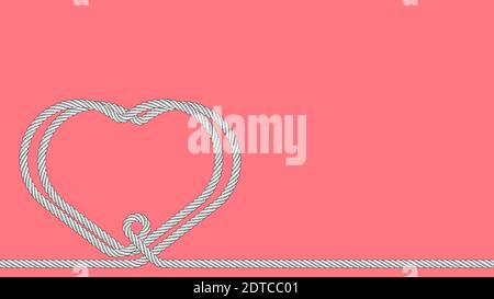 Zwei Herzen verbunden, durch eine Linie aus Seil auf rosa Hintergrund gewebt. Starke Beziehungen. Hintergrund für den Valentinstag am 14. Februar. V Stock Vektor