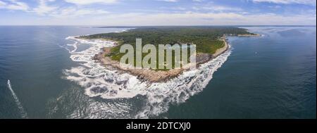 Heilbutt Point State Park und körnige Steinbruch Luftbild Panorama und die Küste Luftbild in der Stadt Rockport, Massachusetts MA, USA. Stockfoto