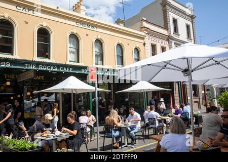 Sydney The Rocks Café und Restaurant im historischen Kolonialstil Bereich des Stadtzentrums von Sydney, Australien an einem Sommertag Stockfoto