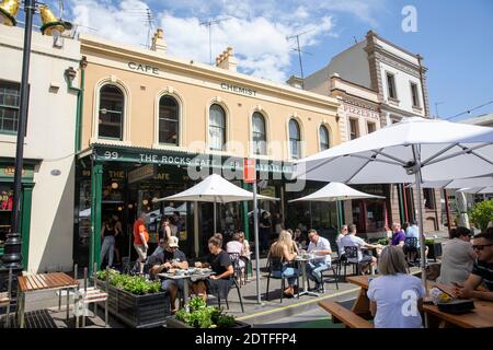 Sydney The Rocks Gegend und Cafe Restaurants in dieser Gegend Des Stadtzentrums, NSW, Australien Stockfoto