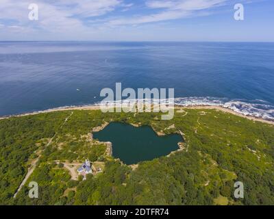 Heilbutt Point State Park und körnige Steinbruch Luftaufnahme und die Küste Luftaufnahme in der Stadt Rockport, Massachusetts MA, USA. Stockfoto