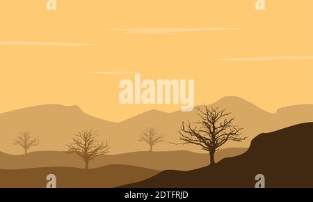 Landschaft von Bäumen und Bergen am Nachmittag. Stadtvektor Stock Vektor