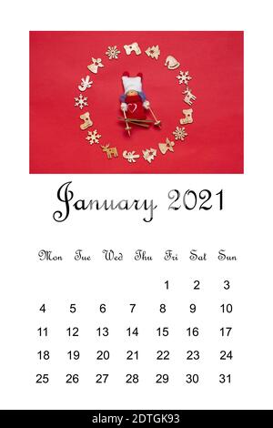 Kalender öffnen Januar 2021, Weihnachtskomposition auf weißem Hintergrund Bildung, Ziele, Resolutionen, Plan, neues Jahr Me Konzept Weihnachtskarte Stockfoto