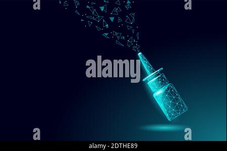 Rhinitis Nase low poly . Behandlung Nasenmedizin Coryza. Apotheke laufende Nase Spray. Polygonale Design Banner Vorlage Vektor-Illustration Stock Vektor