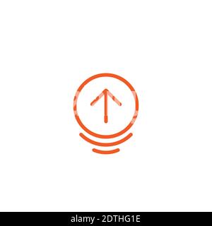 Blättern Sie auf der Seite oder wischen Sie nach oben Piktogramm. Rot dünnen abgerundeten Pfeil nach oben im Kreis-Symbol. Swipe up-Taste. Isoliert auf Weiß. Upload-Symbol. Upgrade-Zeichen. Norden Stock Vektor