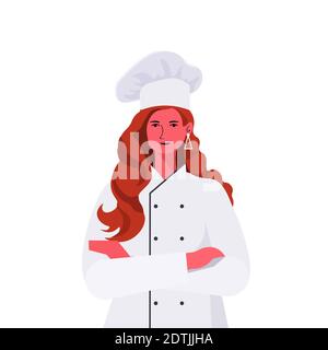 Weibliche Köchin in Uniform schöne Frau Koch Kochen Lebensmittelindustrie Konzept professionelle Restaurant Küche Arbeiter Porträt Vektor Illustration Stock Vektor