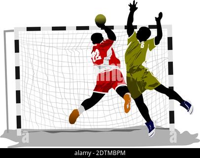 Handball Spieler Silhouette. Farbige Illustration Vektor Stock Vektor