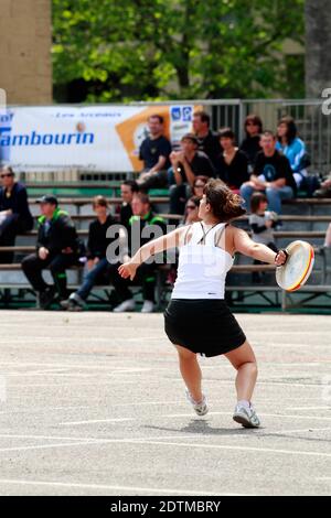 Tambourine Match, ein traditioneller Sport, der im 19. Jahrhundert im Languedoc geboren wurde. Party in Montpellier. Occitanie, Frankreich Stockfoto