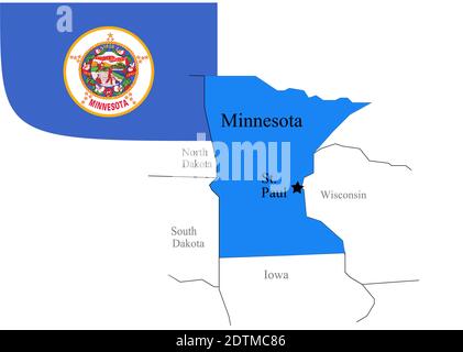 Staat Nord-Minnesota der USA Flagge und Karte, Vektor-Illustration Stock Vektor