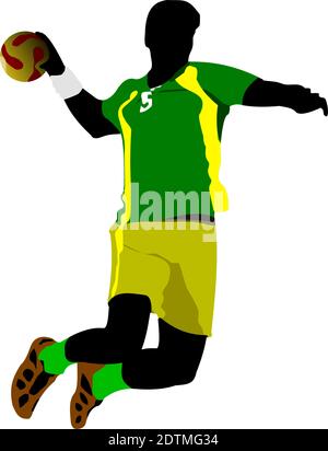 Handball Spieler Silhouette. Farbige Illustration Vektor Stock Vektor