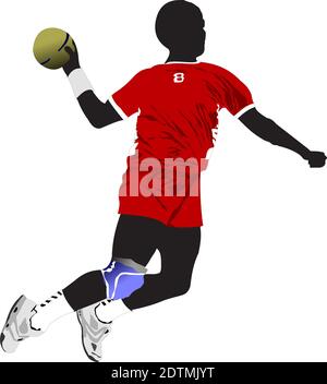 Handball Spieler Silhouette. Farbige Illustration Vektor Stock Vektor