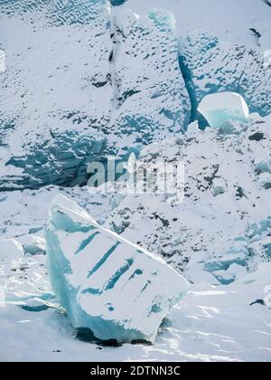 Gletscher Svinafellsjoekull im Vatnajoekull NP im Winter in Island. Europa, Nordeuropa, Skandinavien, Island, Februar Stockfoto