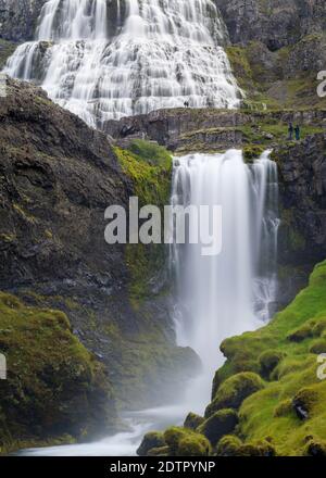 Wasserfall Dynjandi, eine Ikone der Westfjorde. Die abgelegenen Westfjorde (Vestfirdir) im Nordwesten Islands. Europa, Skandinavien, Island Stockfoto