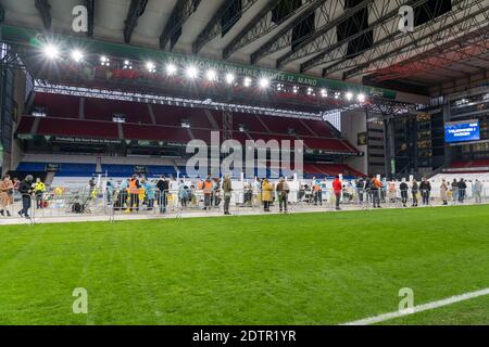 Corona Testanlage im Nationalstadion in Kopenhagen, Dänemark Stockfoto