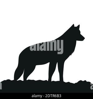 Jüngere Wolf Seitenansicht Silhouette auf weißem Hintergrund Vektor Illustration EPS10 Stock Vektor