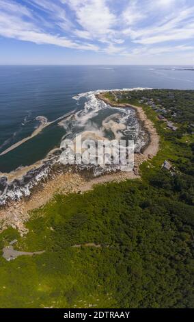 Heilbutt Point State Park und körnige Steinbruch Luftaufnahme und die Küste Luftaufnahme in der Stadt Rockport, Massachusetts MA, USA. Stockfoto