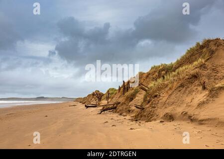 Sanddünen am Malltraeth Strand am Rande des Newborough Waldes auf Llanddwyn Island, Anglesey, Wales Stockfoto