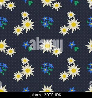 Edelweiss Floral Polka Punkte Hand gezeichnet nahtlose Vektor-Muster Stock Vektor