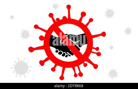 Warnzeichen verbreiten sich durch Händeschütteln mit infizierten Händen. Kein Händedruck, Coronavirus-Präventionskonzept. COVID 19 Spread, nicht die Hände schütteln. Stockfoto